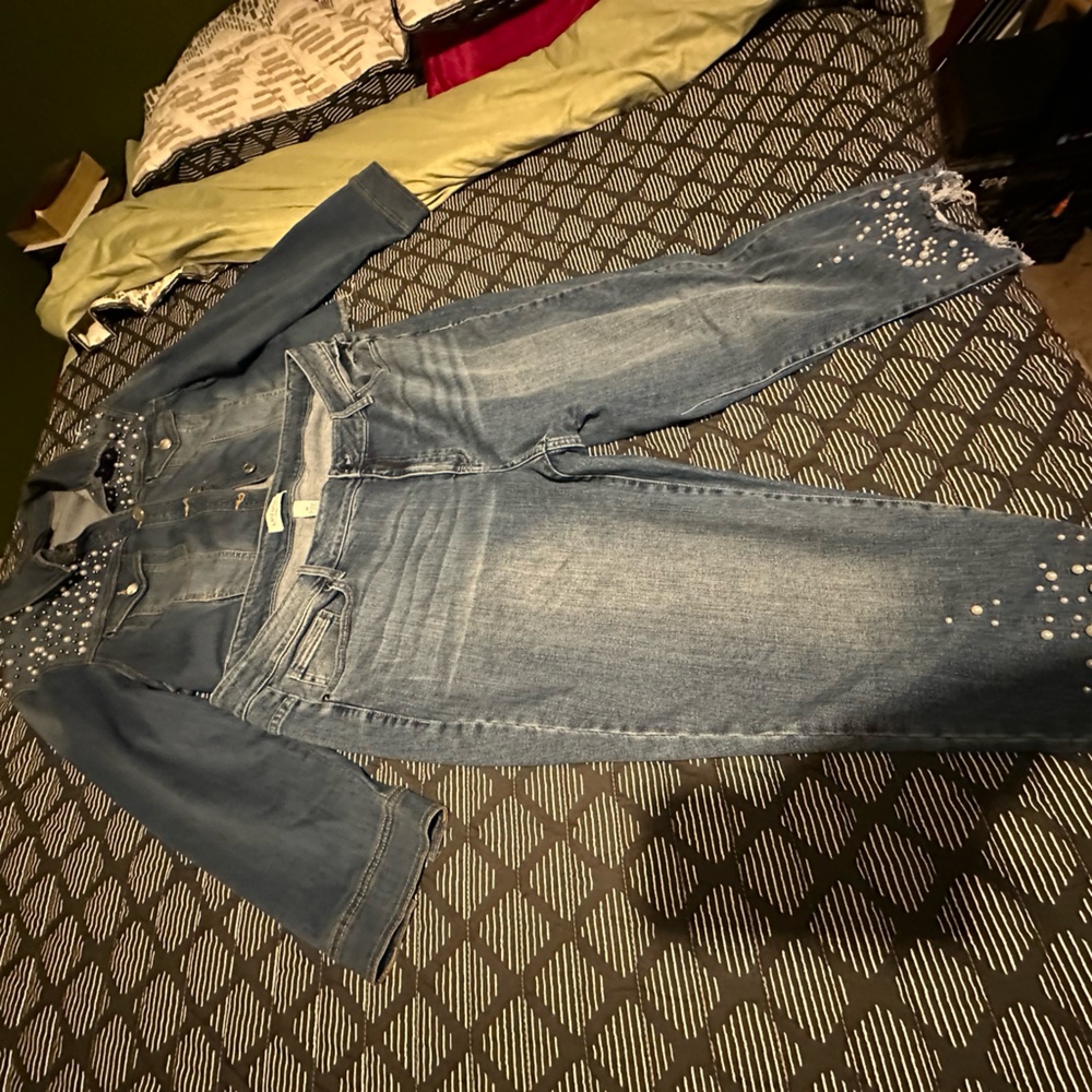 Lane Bryant Blue crop jacket  with Distressed Denim jeans